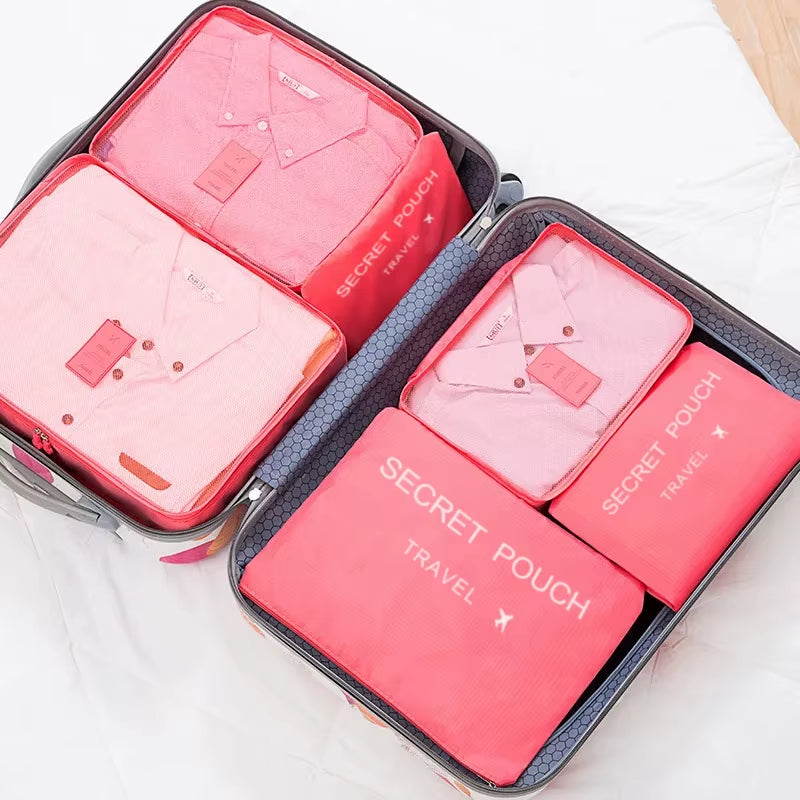 6 Pcs/Set Pink/Blue/Grey Travel Storage Bag Large Capacity Waterproof Luggage Clothing Underwear Storage Bag Bag with Zipper