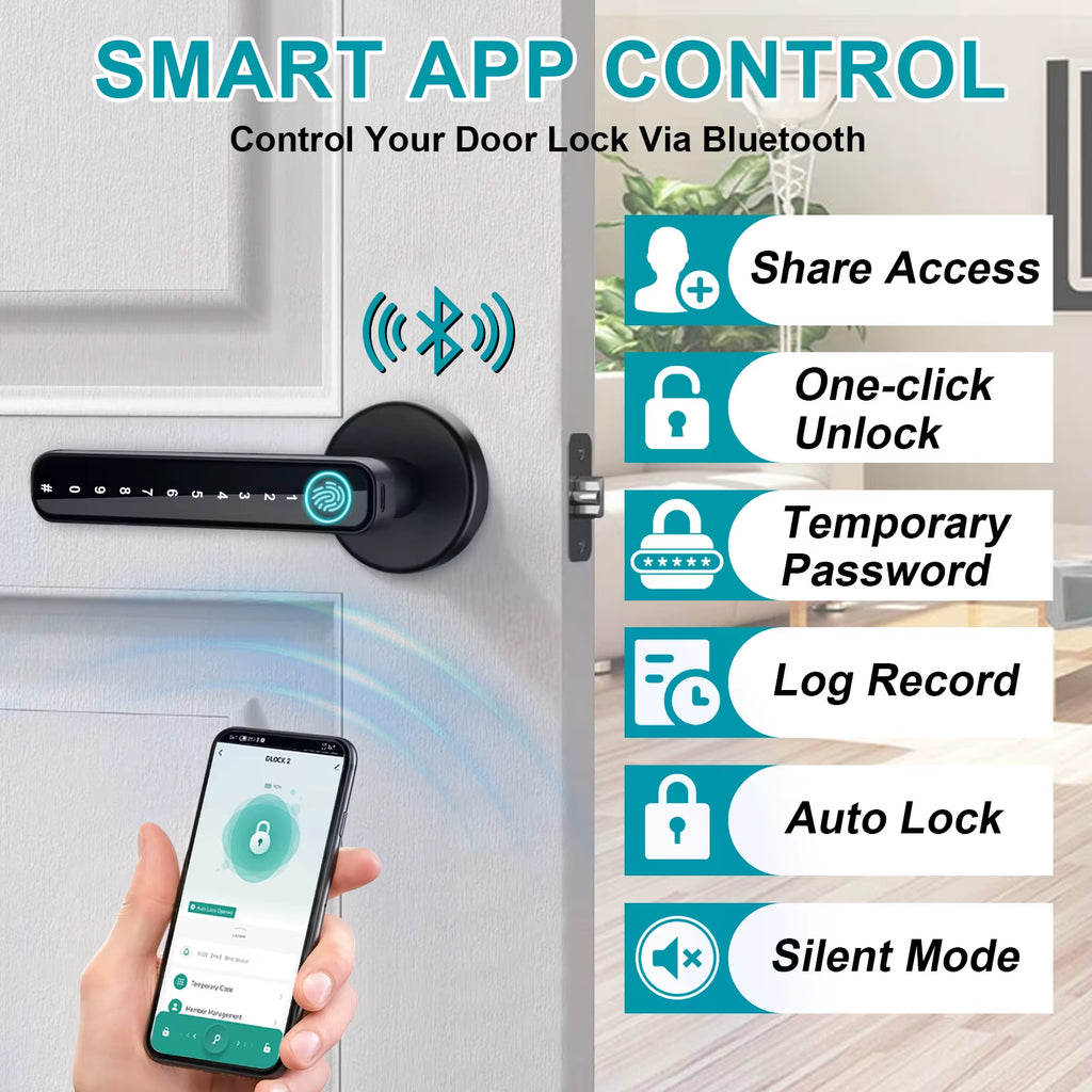 2024 Black New Handle Lock Tuya Ble Smart Lock Security Electronic Keyless Door Smart Locks