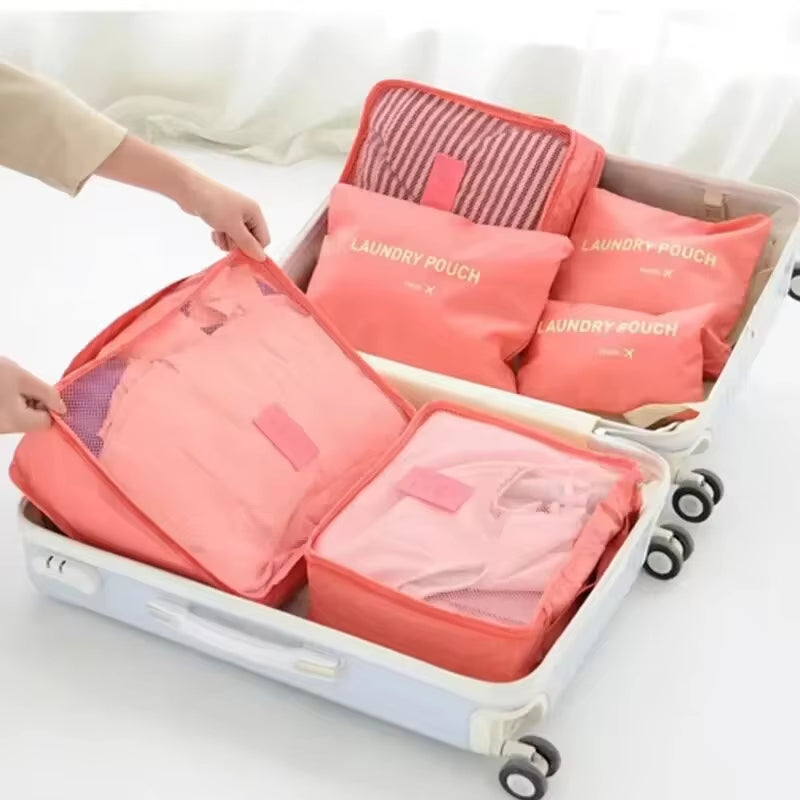 6 Pcs/Set Pink/Blue/Grey Travel Storage Bag Large Capacity Waterproof Luggage Clothing Underwear Storage Bag Bag with Zipper